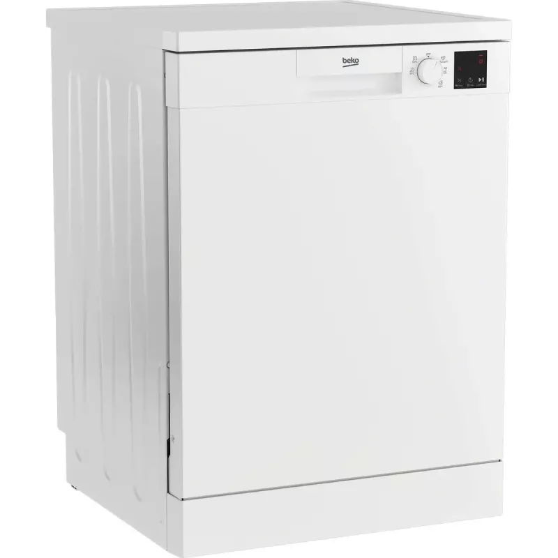 Laisvai pastatoma indaplovė BEKO DVN05320W — pilno dydžio 60 cm, 13 stalo įrankių komplektų, 49 dB, 5 programos, E klasė