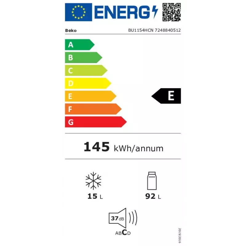 Beko BU1154HCN kombinuotas šaldytuvas, įmontuojamas, 107 l, baltas
