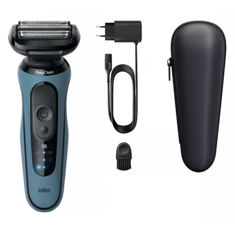 Foil shaver BRAUN Series 5 52-A1000S, mėlynas, Li‑Ion įkraunamas, įmontuota baterija, mygtukinis valdymas, 166×64×51 mm