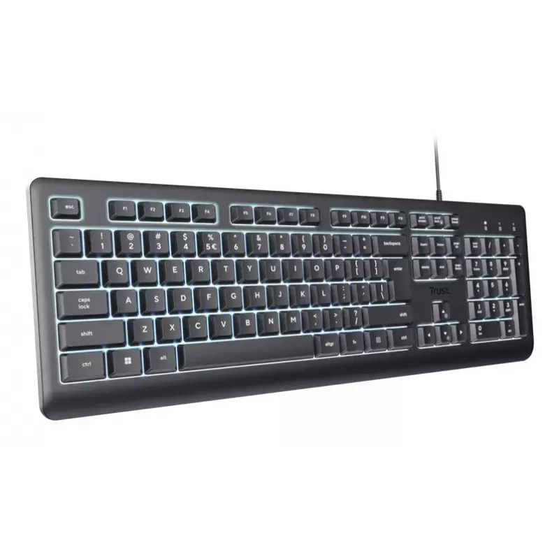 Laidinė pilno dydžio klaviatūra TRUST Primo Illuminated USB QWERTZ vokiška, 104 klavišai, juoda, 1,8 m laidas