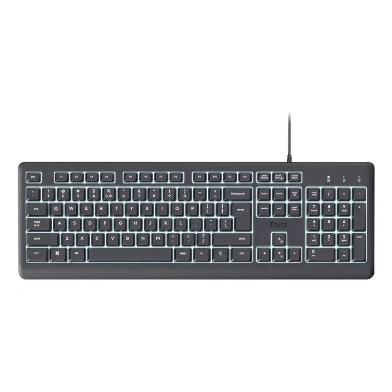 Laidinė pilno dydžio klaviatūra TRUST Primo Illuminated USB QWERTZ vokiška, 104 klavišai, juoda, 1,8 m laidas