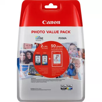 Canon PG-545XL/CL-546XL didelės išeigos rašalo kasetė + fotopopieriaus vertės rinkinys