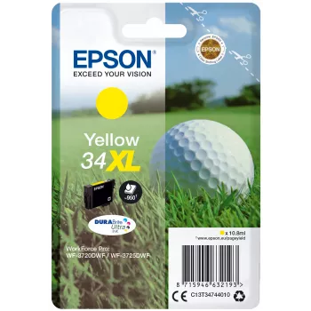 Epson Golf ball Singlepack Geltona 34XL DURABrite Ultra rašalas, didelės talpos (XL), geltonas, pigmentinis rašalas, 10,8 ml, 1 vnt., 950 puslapių