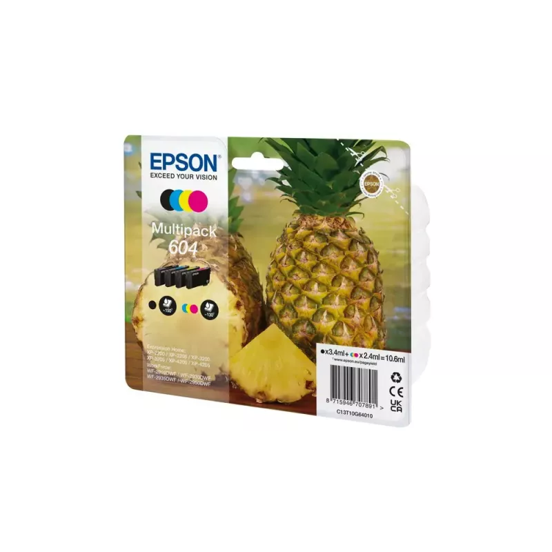 “Epson 604” rašalo kasetė 4 vnt. Originali standartinės išeigos juoda, žalsvai mėlyna, rausvai raudona, geltona