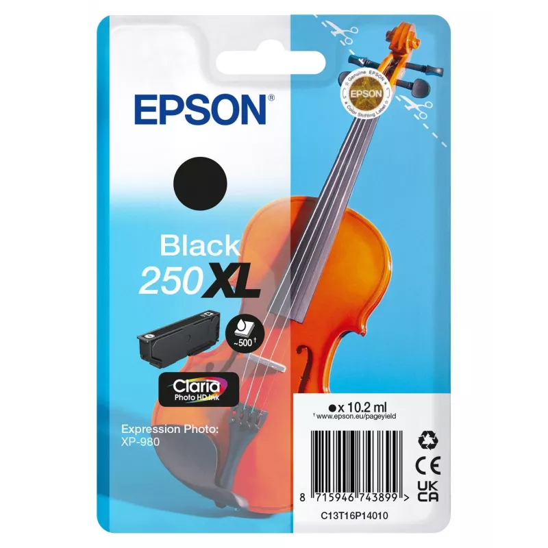 Epson 250XLViolin Claria Photo HD originali didelės (XL) išeigos juoda rašalo kasetė, 1 vnt., 10.2 ml