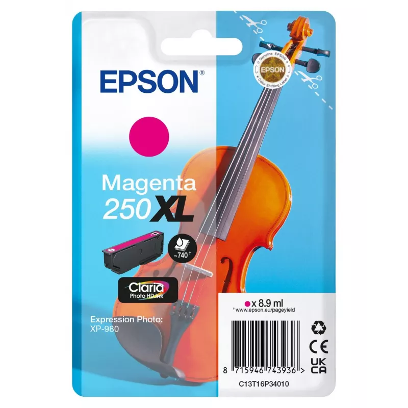 Epson 250XL Violin Claria Photo HD originali didelės (XL) išeigos purpurinė rašalo kasetė, 1 vnt., 8.9 ml