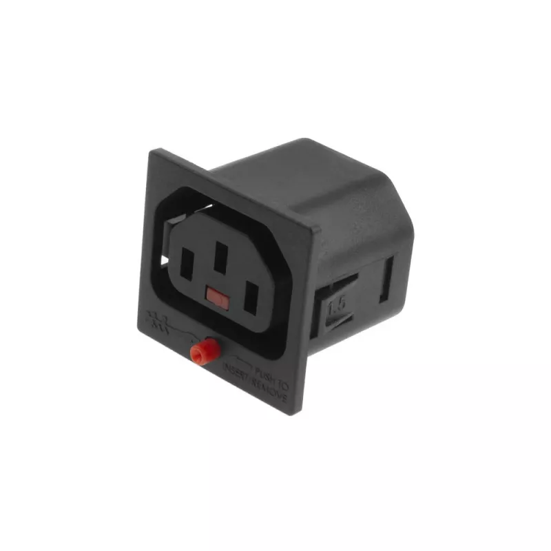 ACT C13 IEC Lock Net Entree (1 lizdas) - juoda, PA135015BK, C13, Juoda, Raudona, Kištukinis, Tiesus, Termoplastikas, 2000 V