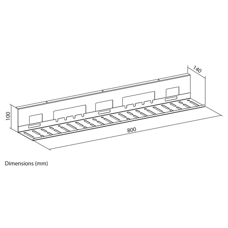 Po stalu montuojamas kabelių valdymo lovelis ACT 80 cm — plieninis tiesus horizontalus lovelis 800×140×100 mm