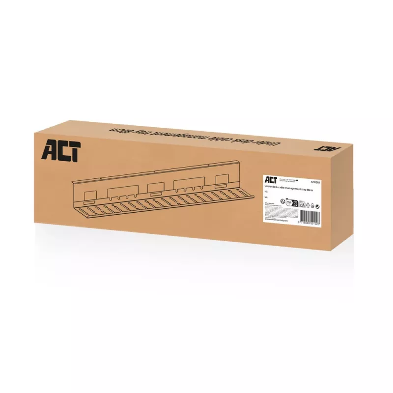 Po stalu montuojamas kabelių valdymo lovelis ACT 80 cm — plieninis tiesus horizontalus lovelis 800×140×100 mm
