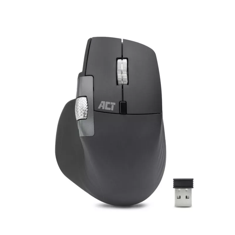 ACT AC5147 belaidė lazerinė pelė — dešiniarankiams, RF + Bluetooth, 4800 DPI, 6 mygtukai, pilka