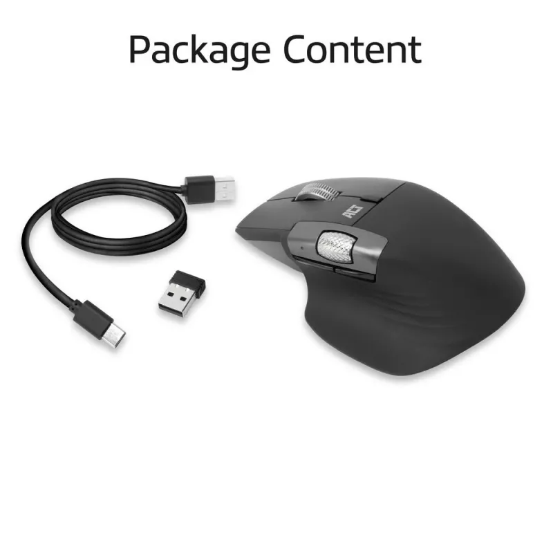 ACT AC5147 belaidė lazerinė pelė — dešiniarankiams, RF + Bluetooth, 4800 DPI, 6 mygtukai, pilka