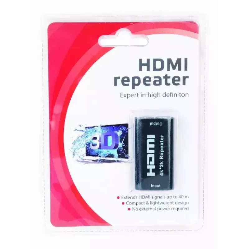 Tiltelio kartotuvas GEMBIRD DRP-HDMI-02 laidinis HDMI kartotuvas, iki 3000 Mbit/s, 51×28×13 mm, 20 g