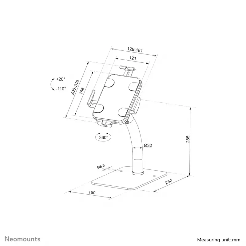 Neomounts DS15-625BL1 planšetinio kompiuterio stovas stalui 7,9–11 colių - užrakinamas - universalus