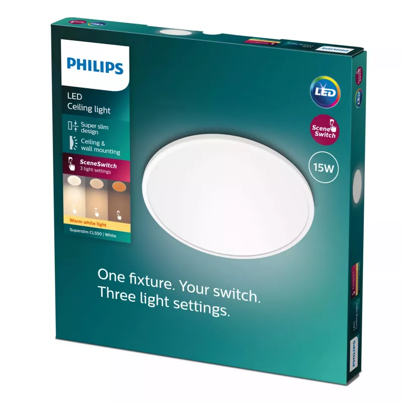Philips Functional Super plonas lubinis šviestuvas 15 W, LED, nekeičiama (-os) lemputė (-ės), 2700 K, 1300 lm, IP20, balta