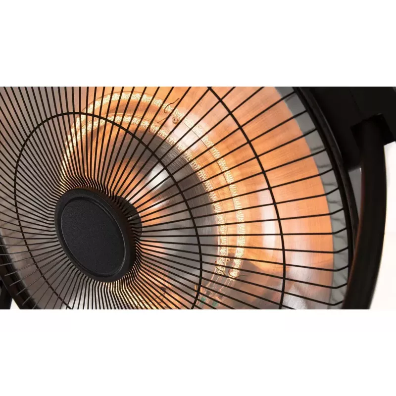 Halogeninis elektrinis patalpų šildytuvas SUNRED Retro, 2100/900 W, skirtas naudoti patalpose ant grindų, šildo iki 17 m², juodos/rudos spalvos