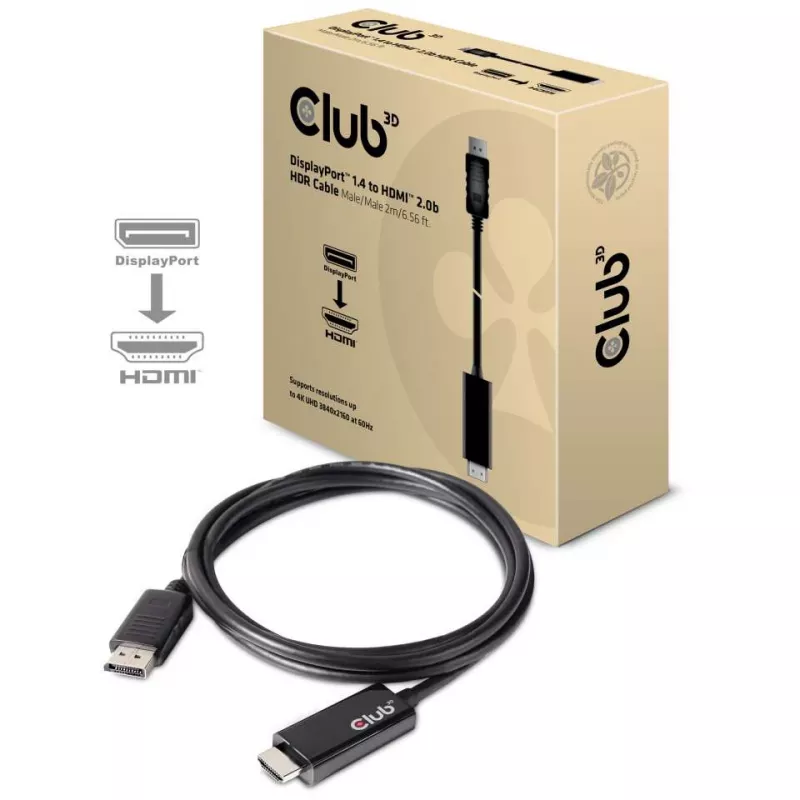 CLUB3D DisplayPort 1.4 į HDMI 2.0b HDR laidas kištukas/kištukas 2 m / 6,56 pėdos
