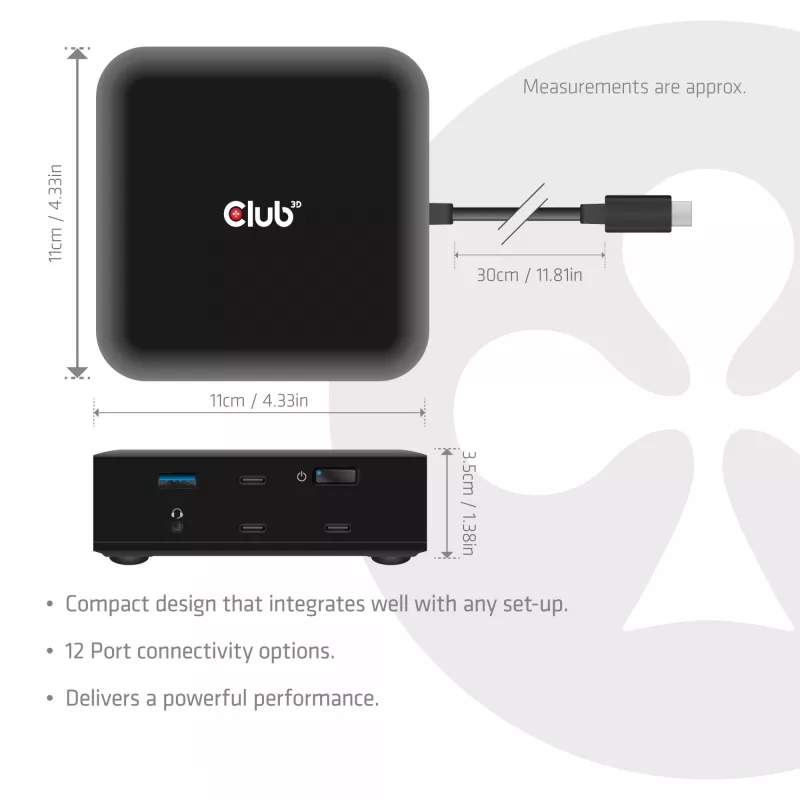 USB-C keturių „DisplayLink“ dokavimo stotis CLUB 3D CSV-2542 — 2× DisplayPort 8K60Hz, 2× HDMI 4K60Hz, PD 100W, 2,5G Ethernet