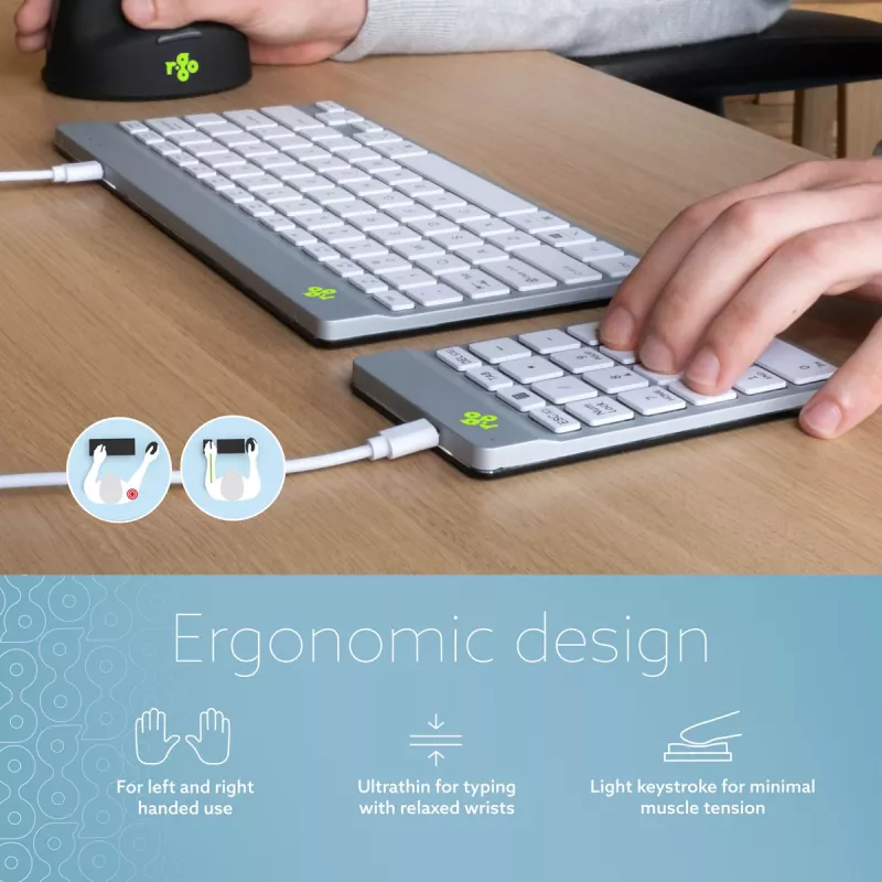 R-Go Tools Skaitmeninė klaviatūra R-Go Numpad Break, ergonominė skaitmeninė klaviatūra su pertraukų programine įranga, laidinė, balta