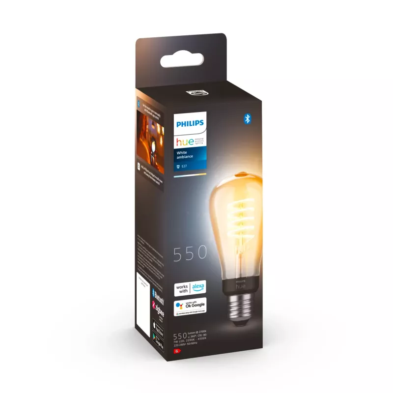 Philips ST64 – E27 išmanioji lemputė, išmanioji lemputė, Bluetooth/Zigbee, LED, E27, ST64, šilta balta, šalta balta