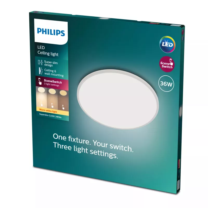 Lubinis šviestuvas Philips Functional Super plonas 36 W LED baltas apvalus