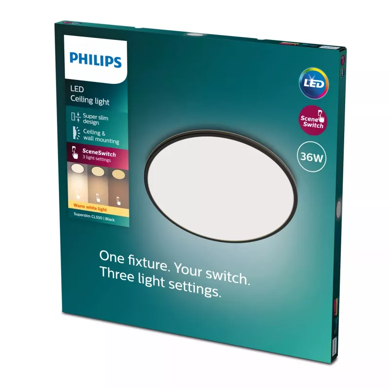 Lubinis šviestuvas Philips Functional Super plonas 36 W LED juodas apvalus