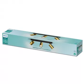 Lubų/Sienos prožektorius Philips Idris 3x GU10 LED IP44 220–240V Juoda/Žalvaris