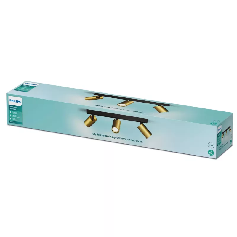 Lubų/Sienos prožektorius Philips Idris 3x GU10 LED IP44 220–240V Juoda/Žalvaris