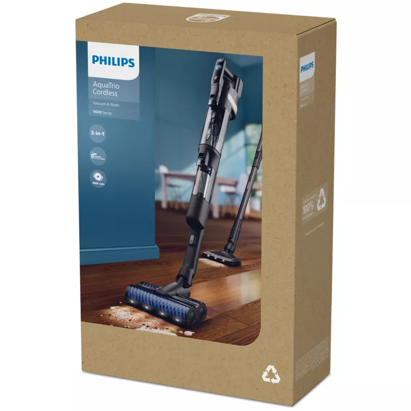 Philips 9000 Series XW9463/11 belaidis dulkių siurblys / elektrinė šluota 2-in-1 belaidis dulkių siurblys Baterija Sausas ir šlapias valymas Be maišelio 150 W Juoda