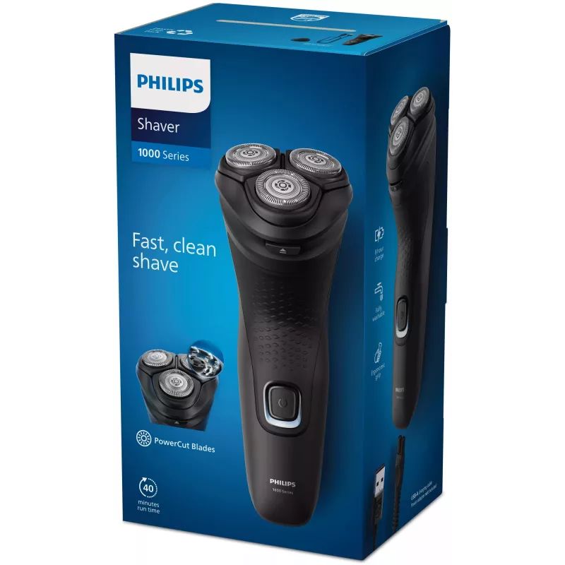 Philips Shaver 1000 Series S1141/00 Sausas elektrinis skustuvas Rotacinis skustuvas Juodas