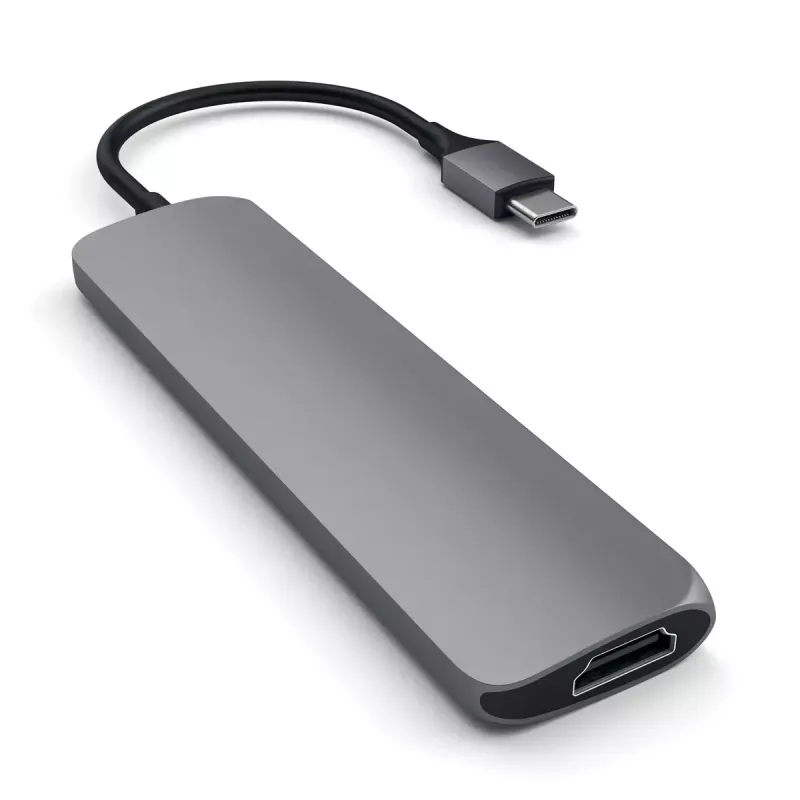 Satechi ST-CMAM nešiojamojo kompiuterio dokas / prievadų daugintuvas USB 3.2 Gen 1 Type-C, HDMI, USB-A, USB-C, pilkas, aliuminis