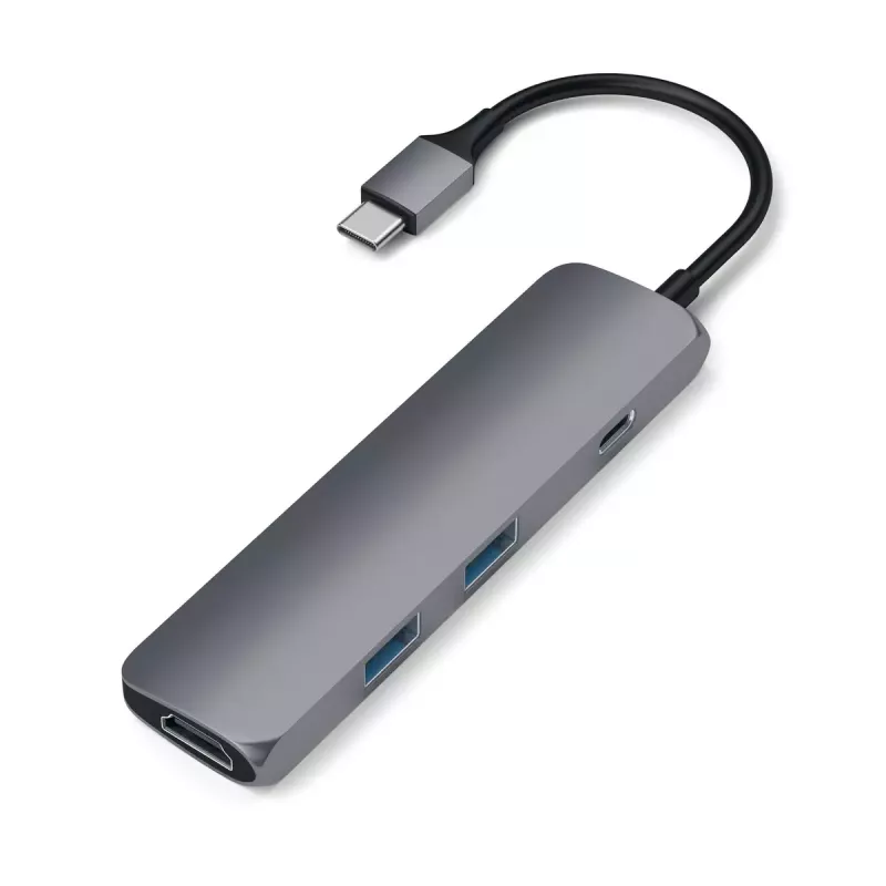 Satechi ST-CMAM nešiojamojo kompiuterio dokas / prievadų daugintuvas USB 3.2 Gen 1 Type-C, HDMI, USB-A, USB-C, pilkas, aliuminis