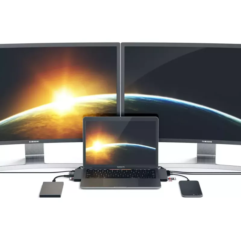 Satechi nešiojamojo kompiuterio dokas / prievadų plėtiklis ST-CMBPM — USB 3.2 Gen 1 Type-C priegloba, HDMI, USB-A, SD/MicroSD, pilka