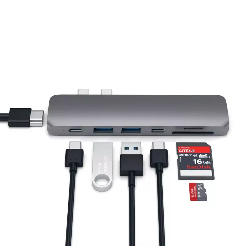 Satechi nešiojamojo kompiuterio dokas / prievadų plėtiklis ST-CMBPM — USB 3.2 Gen 1 Type-C priegloba, HDMI, USB-A, SD/MicroSD, pilka