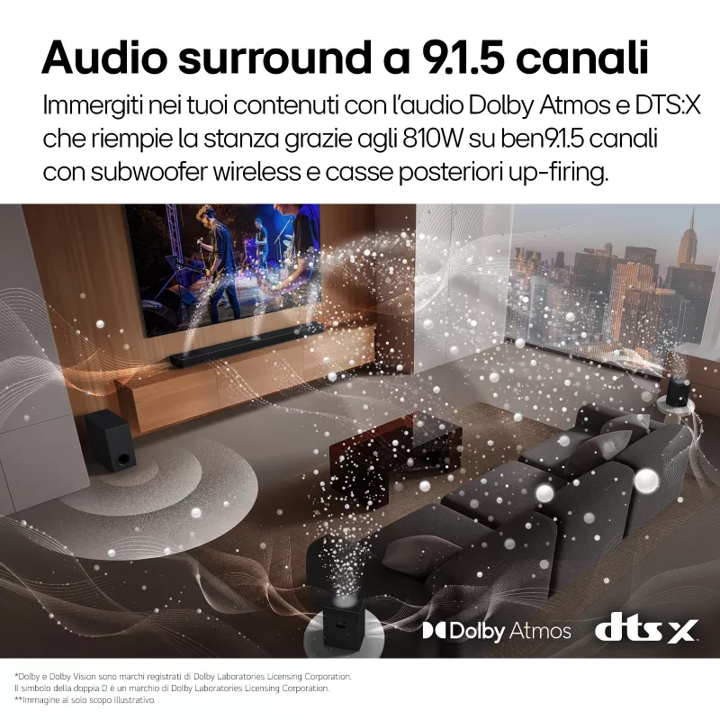 Garso juosta LG S95TR 9.1.5 kanalų 810 W RMS su belaidžiu 220 W žemų dažnių garsiakalbiu, juoda