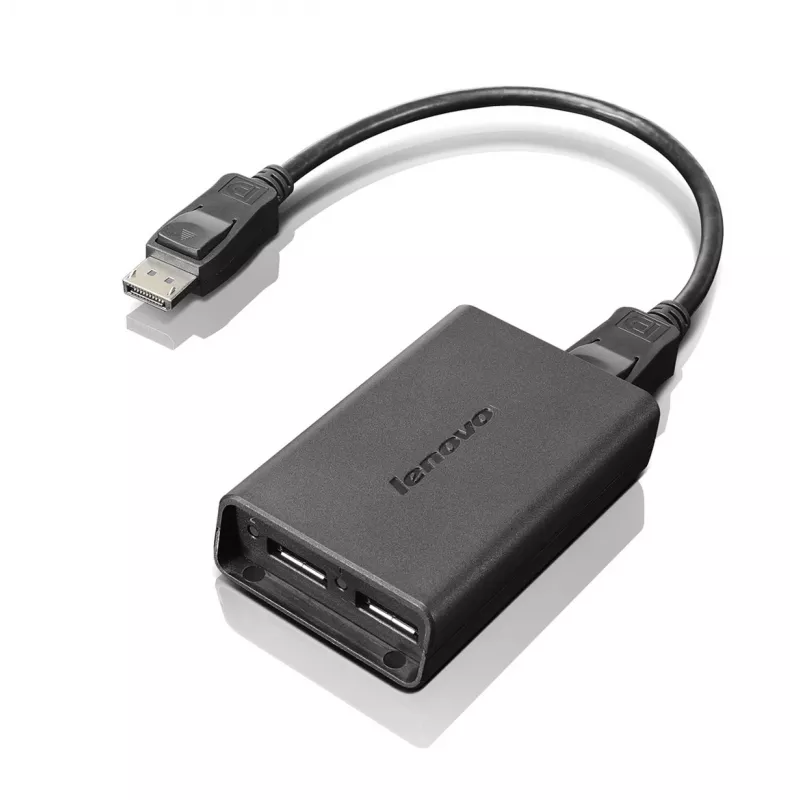 Lenovo DisplayPort į dviejų DisplayPort monitorių kabelį USB A juodas
