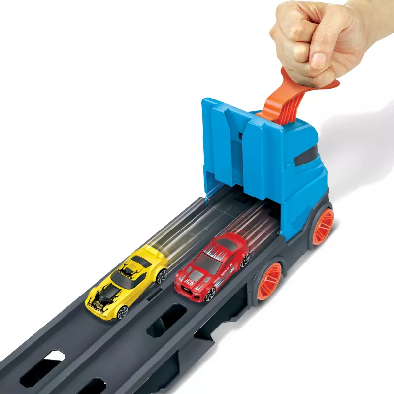 Hot Wheels City Speedway Hauler Carrier su 3 žaisliniais automobiliukais, Transporto priemonių rinkinys, 4 metai, Plastikas, Pilka, Įvairiaspalvis