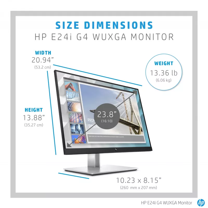 HP E-Series E24i G4 WUXGA monitorius, 61 cm (24 colių), 1920 x 1200 pikselių, WUXGA, LCD, 5 ms, juodas