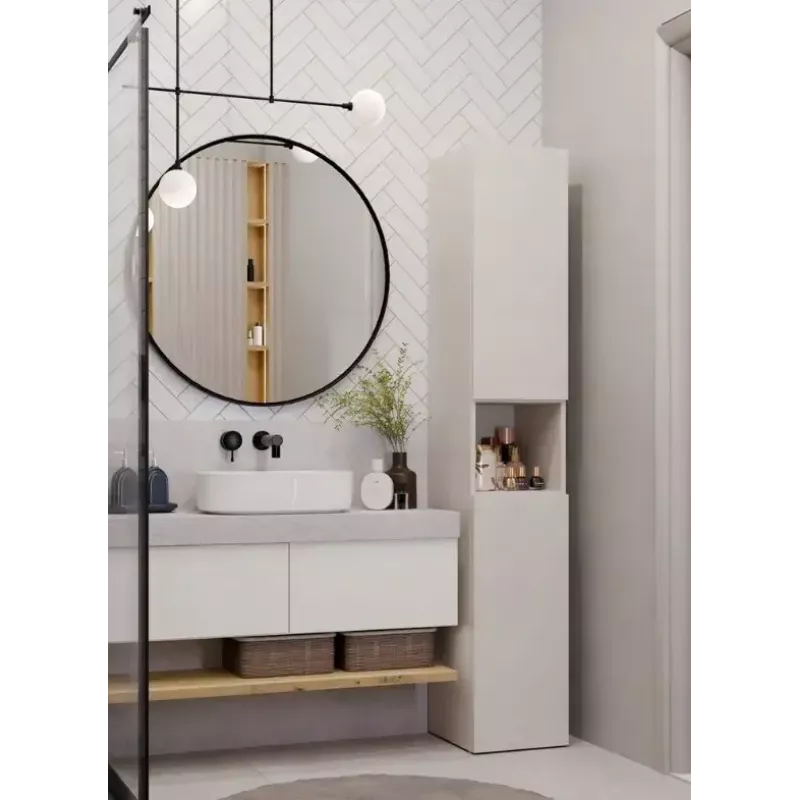 Vonios spintelė su stulpeliais Top E Shop NEL, laisvai pastatoma, 2 durys, kašmyro spalvos laminatas, 1740×310×300 mm, 5 lentynos