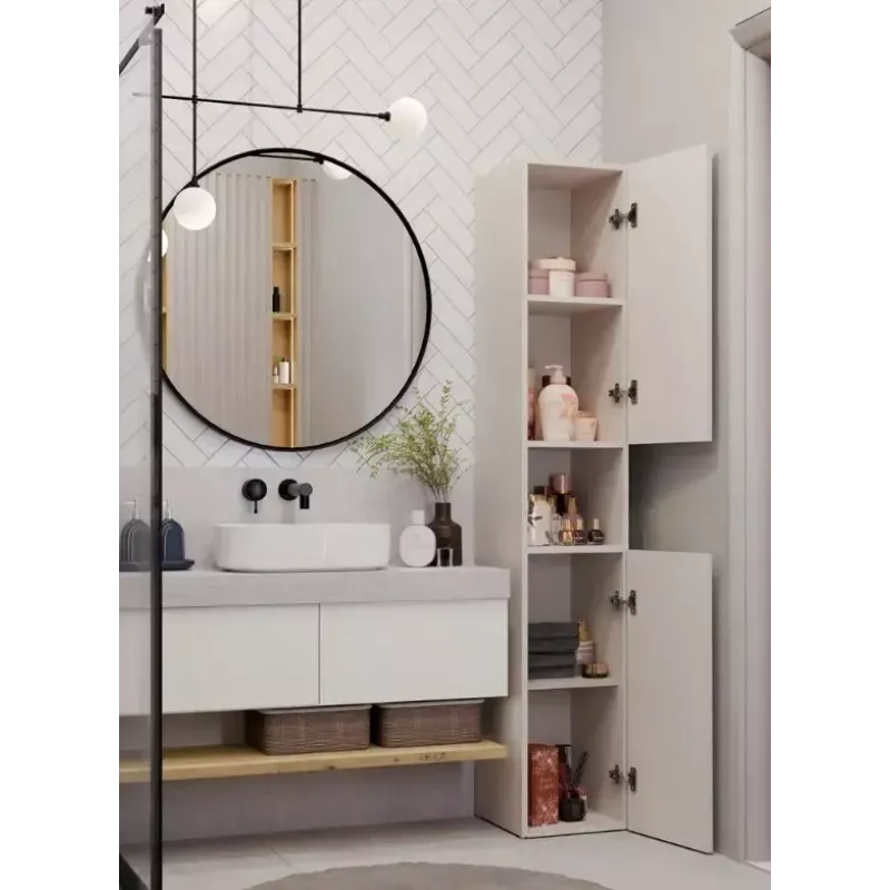 Vonios spintelė su stulpeliais Top E Shop NEL, laisvai pastatoma, 2 durys, kašmyro spalvos laminatas, 1740×310×300 mm, 5 lentynos