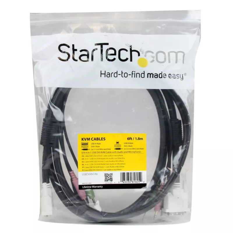 StarTech.com 1,8 m 4-in-1 USB DVI KVM laidas su garsu ir mikrofonu
