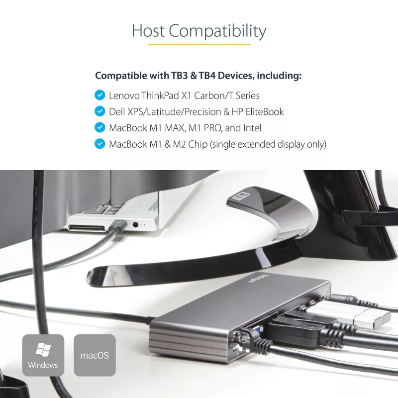 StarTech.com Thunderbolt 3 Dock - Dual 4K 60Hz Monitor TB3 Laptop Docking Station su DisplayPort, HDMI & 1080p VGA - 85W Power Delivery & Charging - 2x USB-A, Ethernet - Mac & Windows