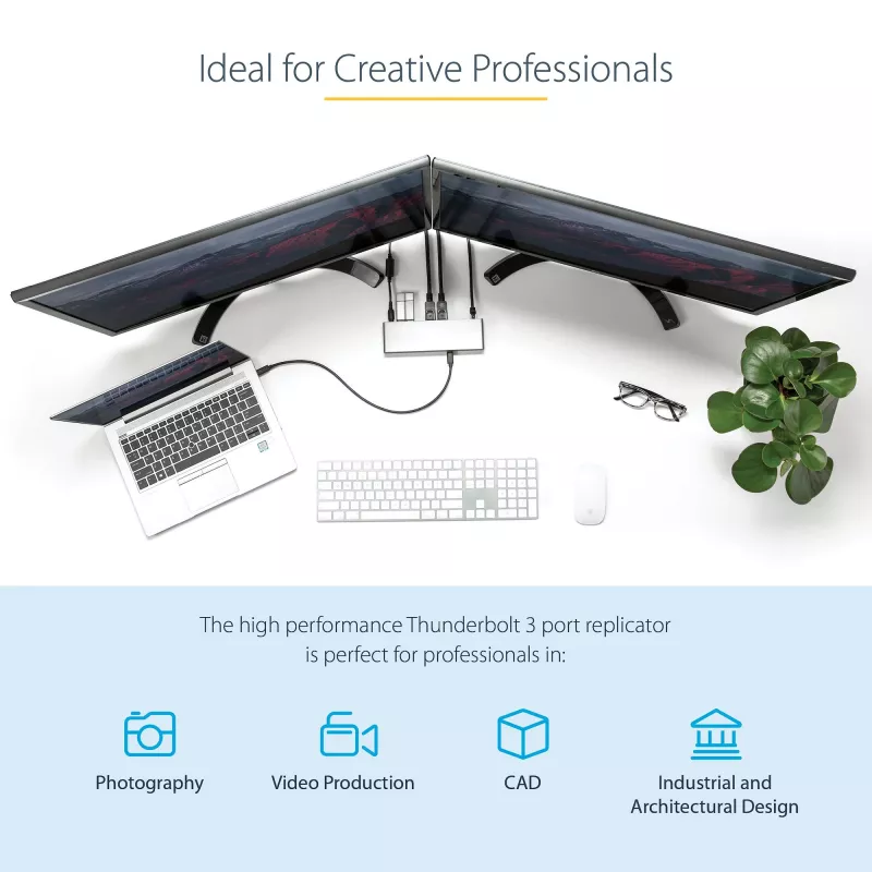 StarTech.com Thunderbolt 3 Dock - Dual 4K 60Hz Monitor TB3 Laptop Docking Station su DisplayPort, HDMI & 1080p VGA - 85W Power Delivery & Charging - 2x USB-A, Ethernet - Mac & Windows