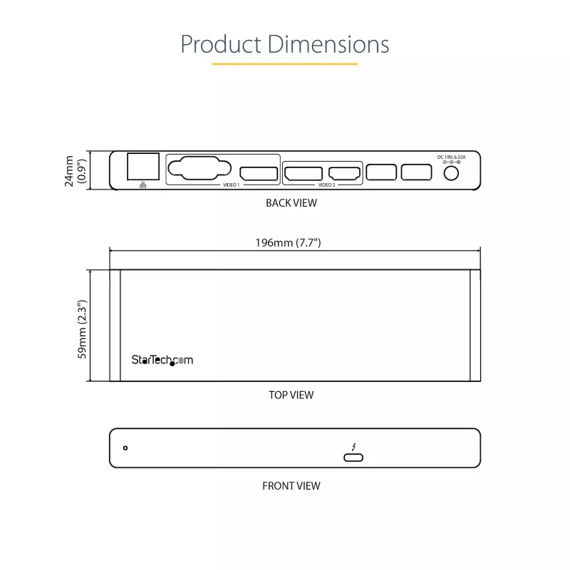 StarTech.com Thunderbolt 3 Dock - Dual 4K 60Hz Monitor TB3 Laptop Docking Station su DisplayPort, HDMI & 1080p VGA - 85W Power Delivery & Charging - 2x USB-A, Ethernet - Mac & Windows