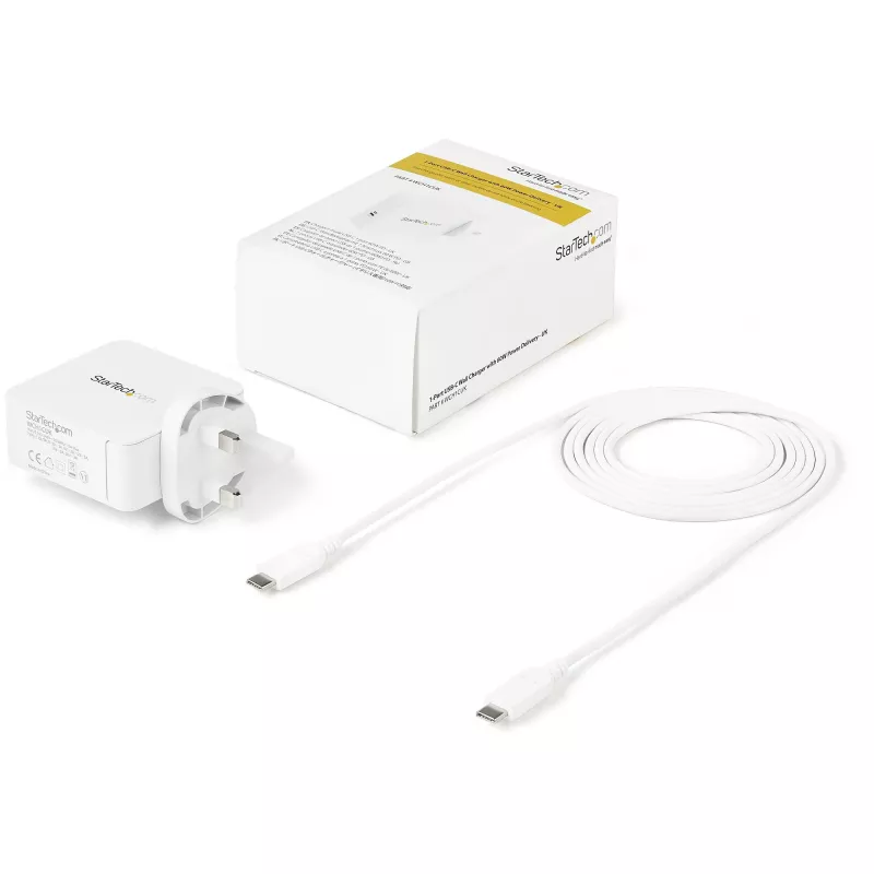 „StarTech.com“ USB-C sieninis įkroviklis – USB-C nešiojamojo kompiuterio 60 W PD įkroviklis – 1,8 m laidas – universalus kompaktiškas C tipo maitinimo adapteris – „Dell XPS“ / „Lenovo X1 Carbon“ / „HP EliteBook“ / „MacBook“ – USB-IF / CE sertifikuotas