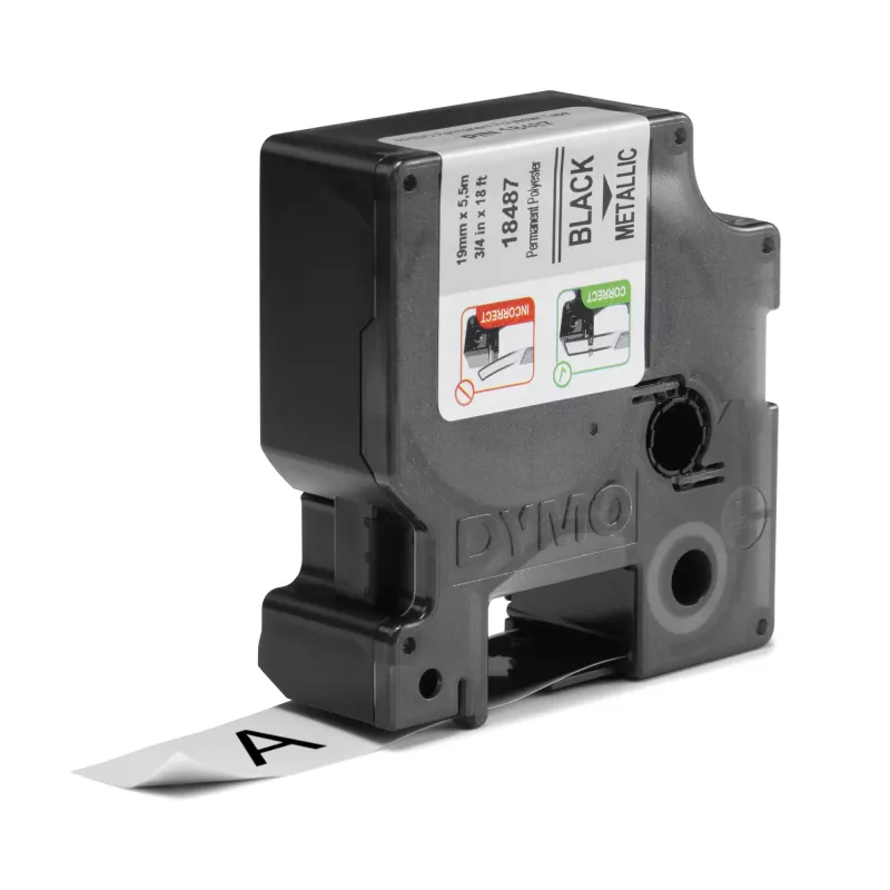 DYMO Rhino Industrial nuolatinės poliesterinės etiketės | 19 mm x 5,5 m | Juodas spaudinys ant metalo | Lipnios | skirtos Rhino ir LabelManager etikečių spausdintuvams