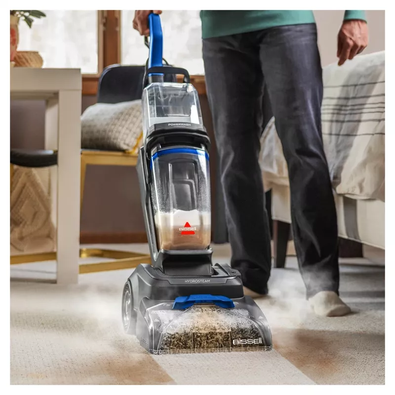 Bissell PowerWash HydroSteam kilimų valymo mašina, stumdoma, giliam valymui, juoda, mėlyna, titano spalvos