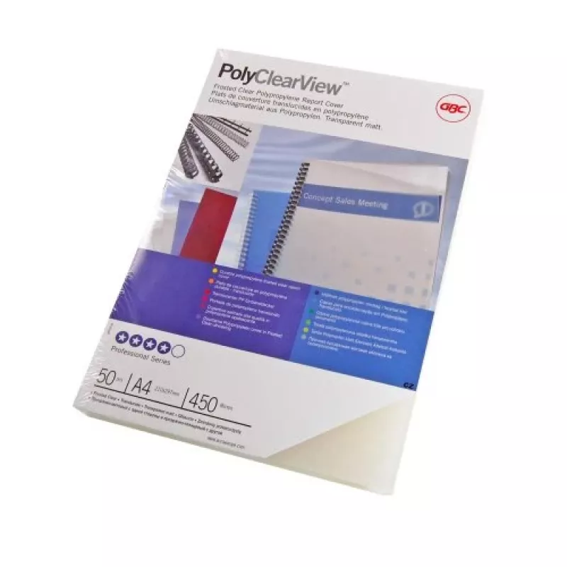 GBC Binding Cover Poly Clear View A4 350 Micron permatomas, A4, Polivinilchloridas (PVC), Skaidrus, Matinis, 0.35 mm, 210 mm