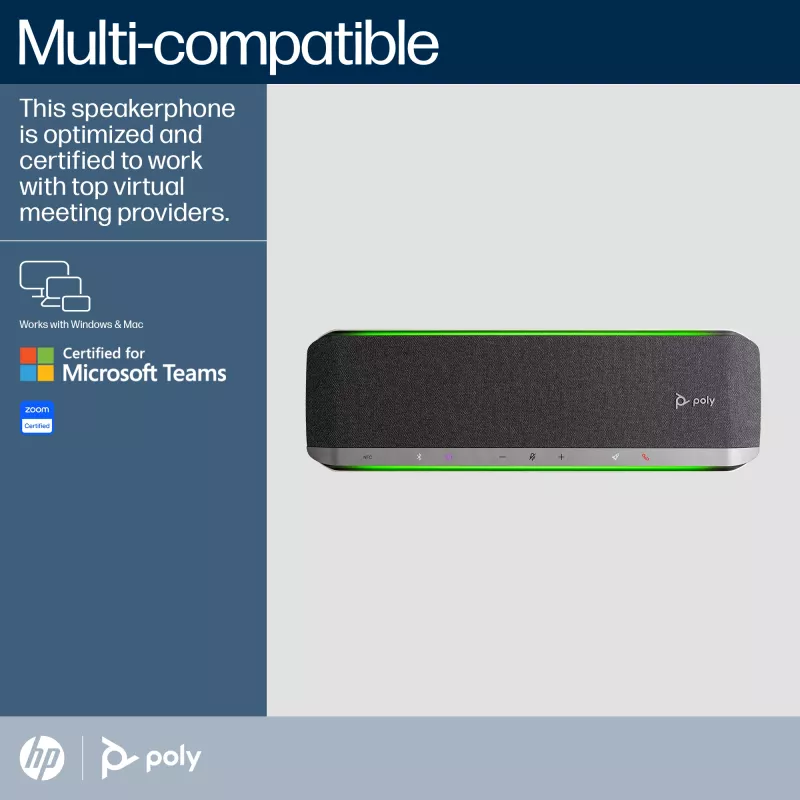 HP Poly Sync 60 Microsoft Teams sertifikuota konferencinė garsiakalbė, Sidabrinė, RoHS, Federalinių ryšių komisija (FCC), CE, 37 mm, 116 mm, 394 mm, 1 kg