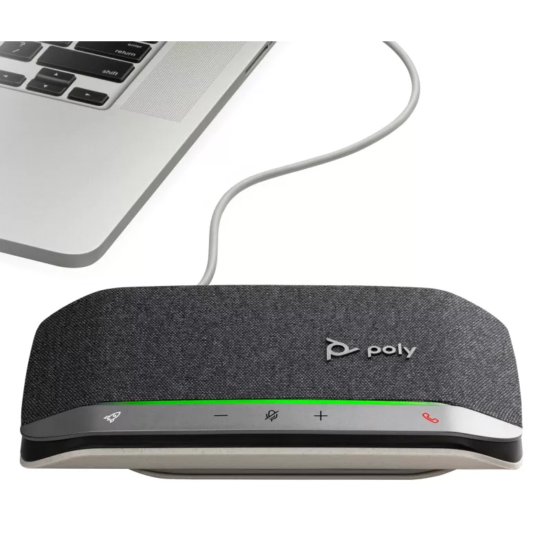 HP Poly Sync 20 USB-A garsiakalbio telefonas, asmeniniam kompiuteriui, sidabrinis, 0,715 m, IP64, Windows 10, Windows 11, MacOS