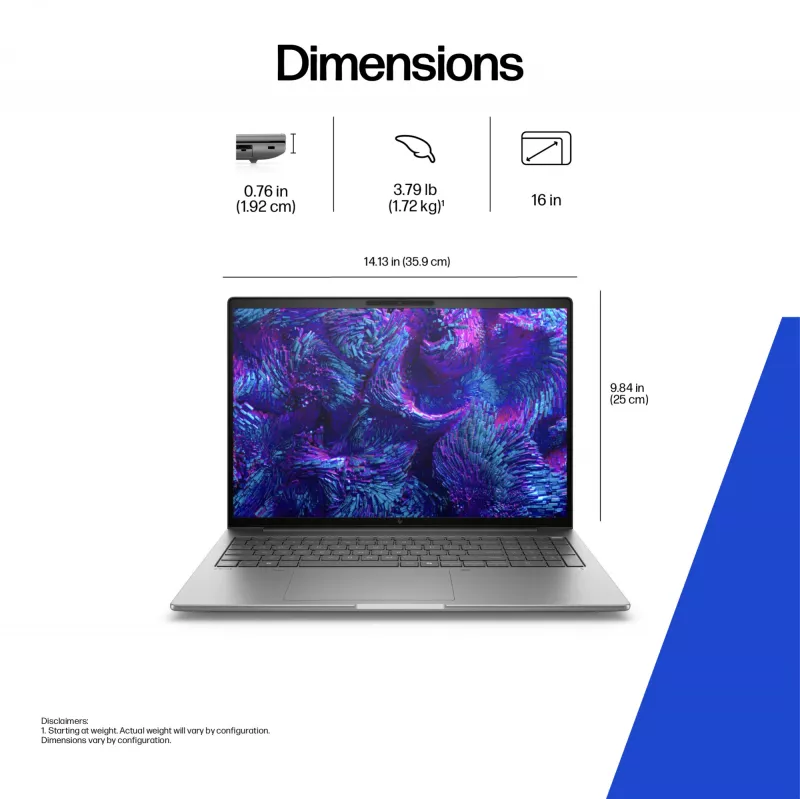HP ZBook 8 G1i 16 colių mobilioji darbo stotis, Intel Core Ultra 7 255H, 32GB, 1TB SSD, NVIDIA RTX 500 Ada 4GB, Windows 11 Pro